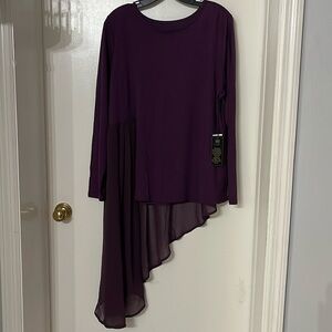 NWT DG2 DIANE GILMAN ASYMMETRICAL TOP FLOWING TUNIC L PURPLE WOMENS LONG SLEEVE